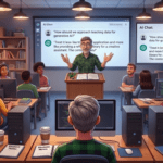 Man teaching AI in front of a classroom of students.